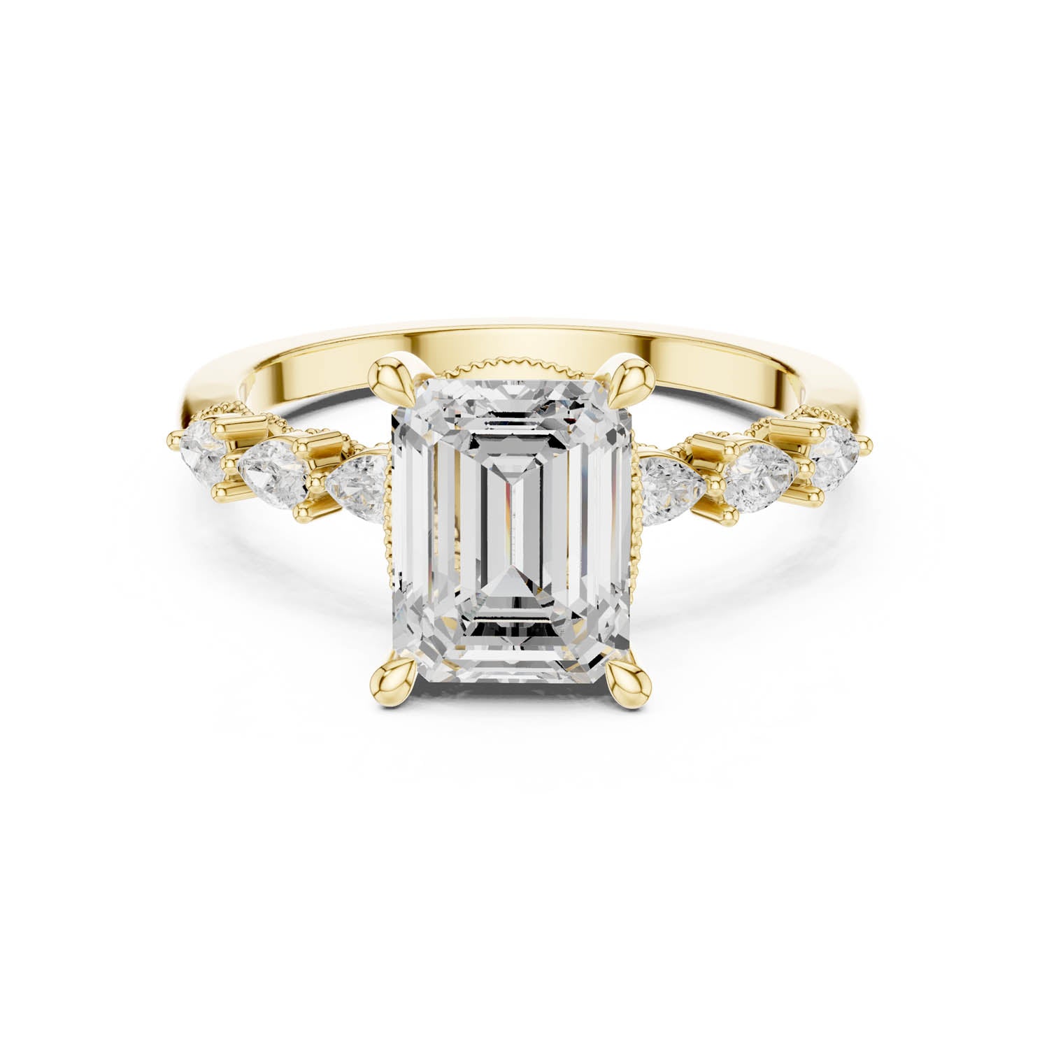2.33 Ct. Classic Emerald Cut Diamond Ring with Pear Side Stones and Hidden Halo (DDLR-168 -R00843-EM) 8