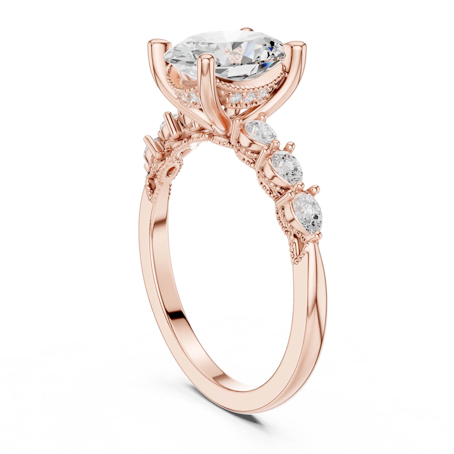 2.32 Ct. Classic Oval Diamond Ring with Pear Side Stones and Hidden Halo (DDLR-168 -R00843-OV) 11