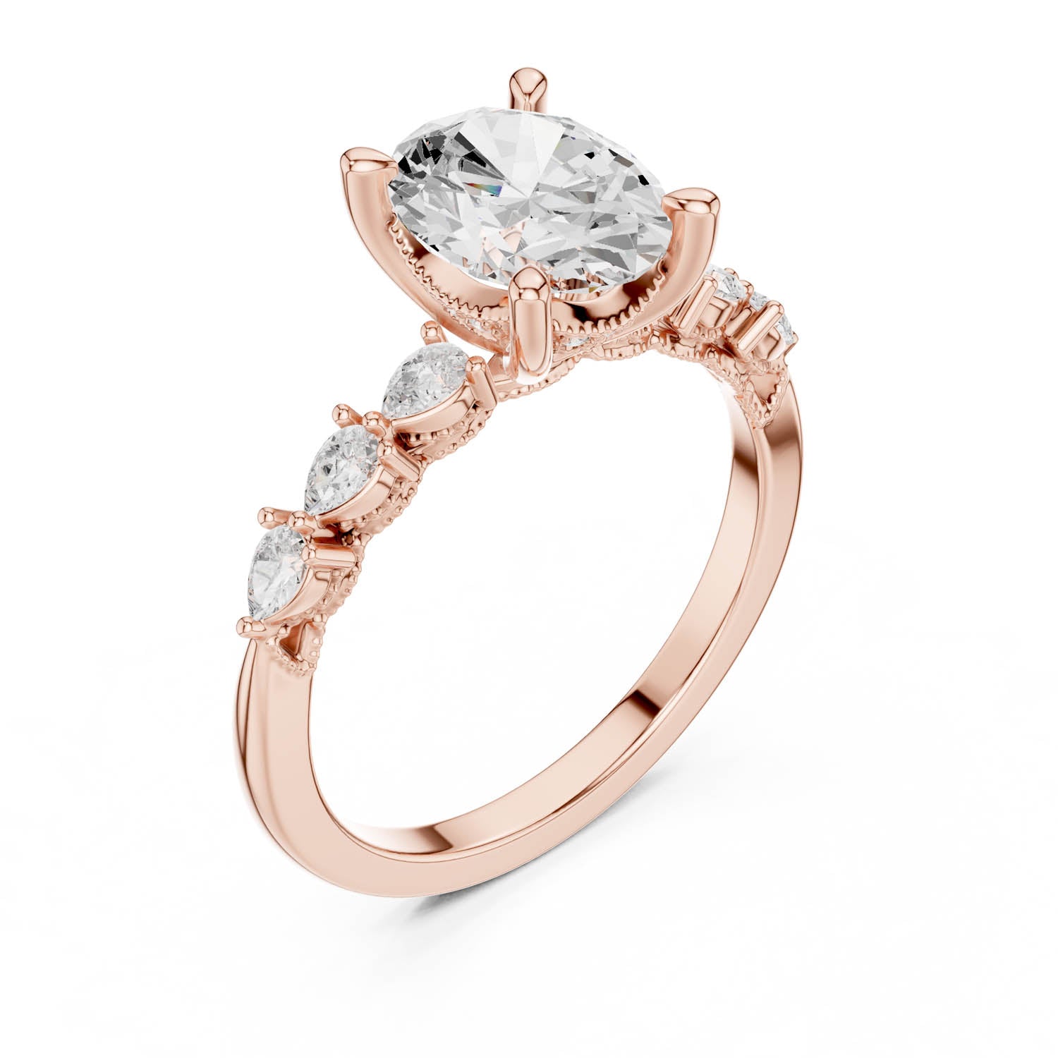 2.32 Ct. Classic Oval Diamond Ring with Pear Side Stones and Hidden Halo (DDLR-168 -R00843-OV) 12