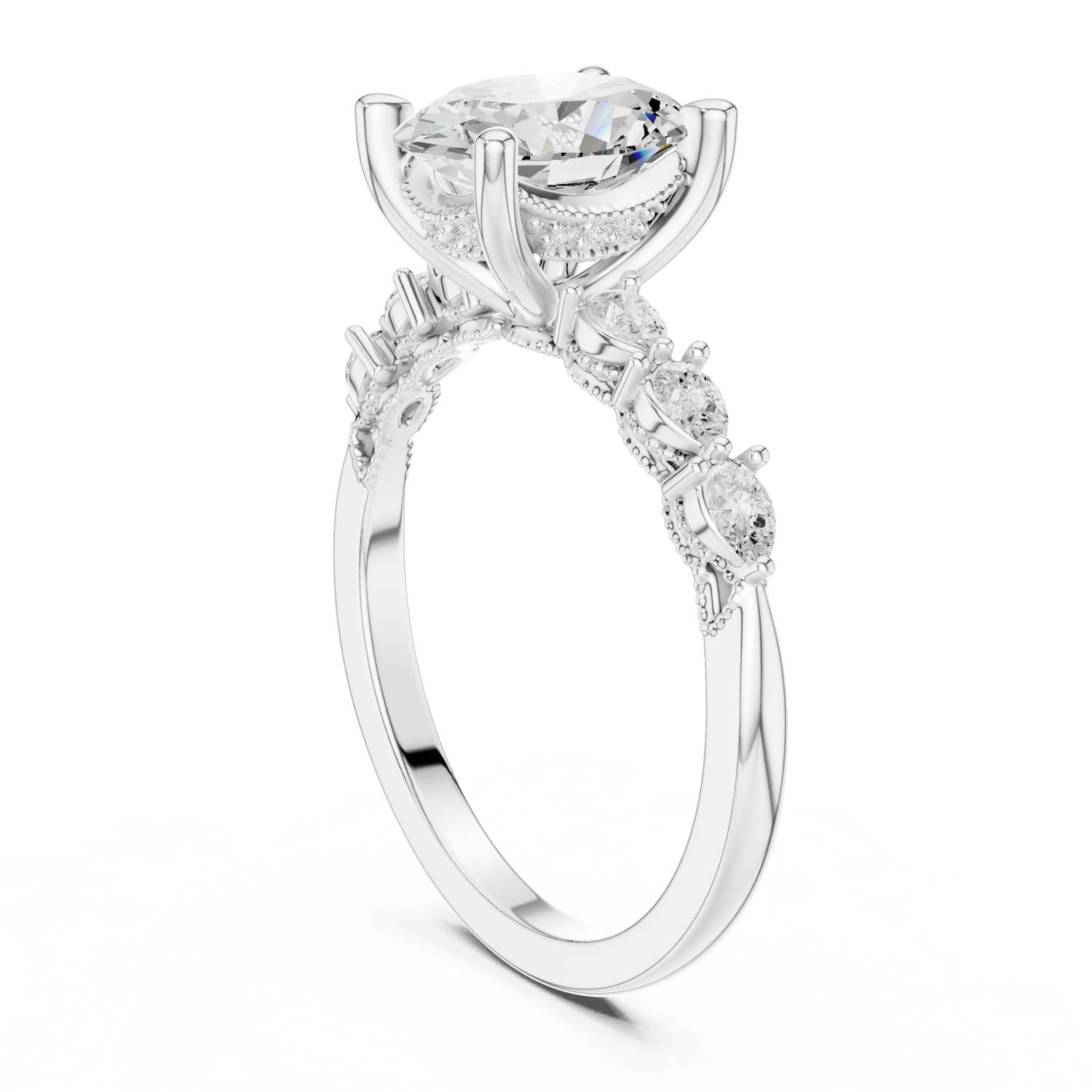 2.32 Ct. Classic Oval Diamond Ring with Pear Side Stones and Hidden Halo (DDLR-168 -R00843-OV) 13