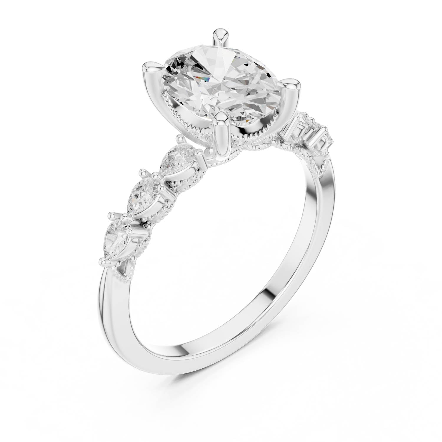 2.32 Ct. Classic Oval Diamond Ring with Pear Side Stones and Hidden Halo (DDLR-168 -R00843-OV) 5