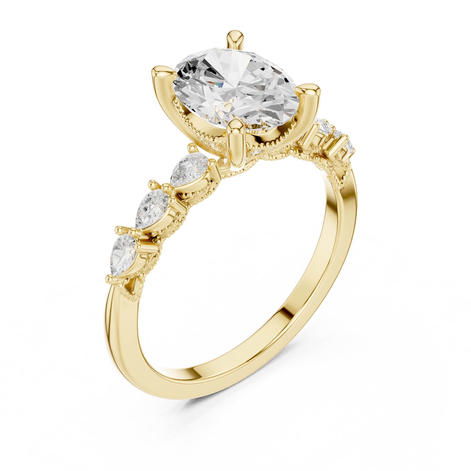 2.32 Ct. Classic Oval Diamond Ring with Pear Side Stones and Hidden Halo (DDLR-168 -R00843-OV) 2