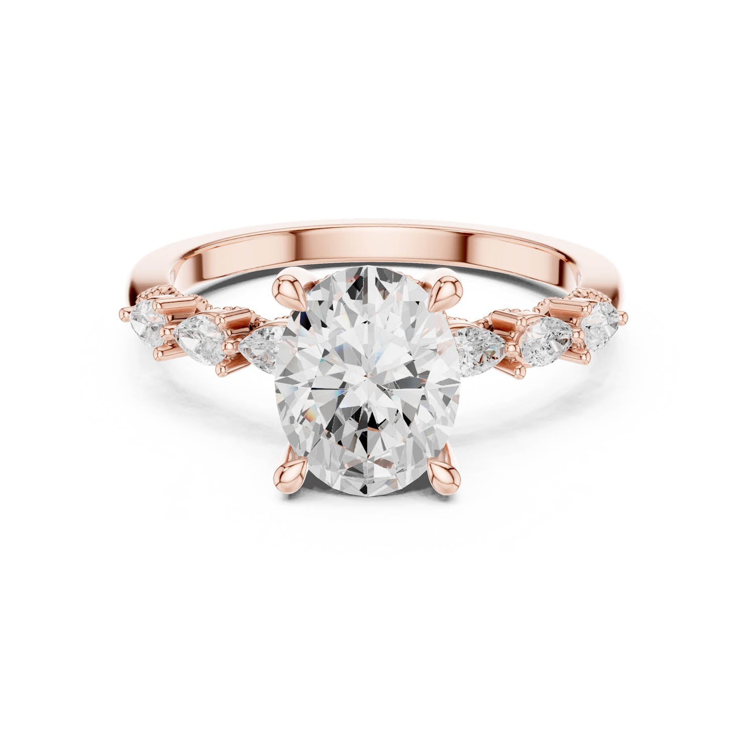 2.32 Ct. Classic Oval Diamond Ring with Pear Side Stones and Hidden Halo (DDLR-168 -R00843-OV) 7