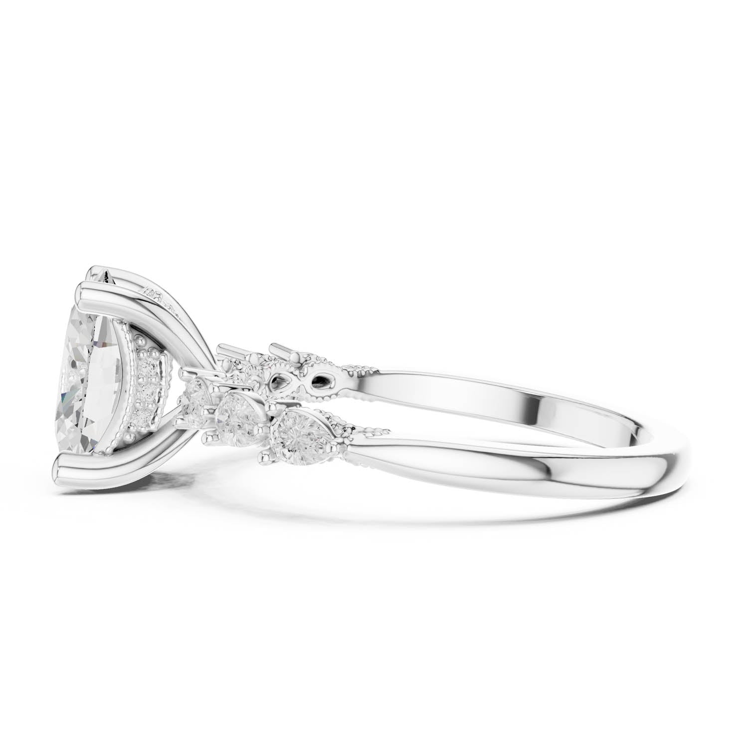 2.32 Ct. Classic Oval Diamond Ring with Pear Side Stones and Hidden Halo (DDLR-168 -R00843-OV) 8