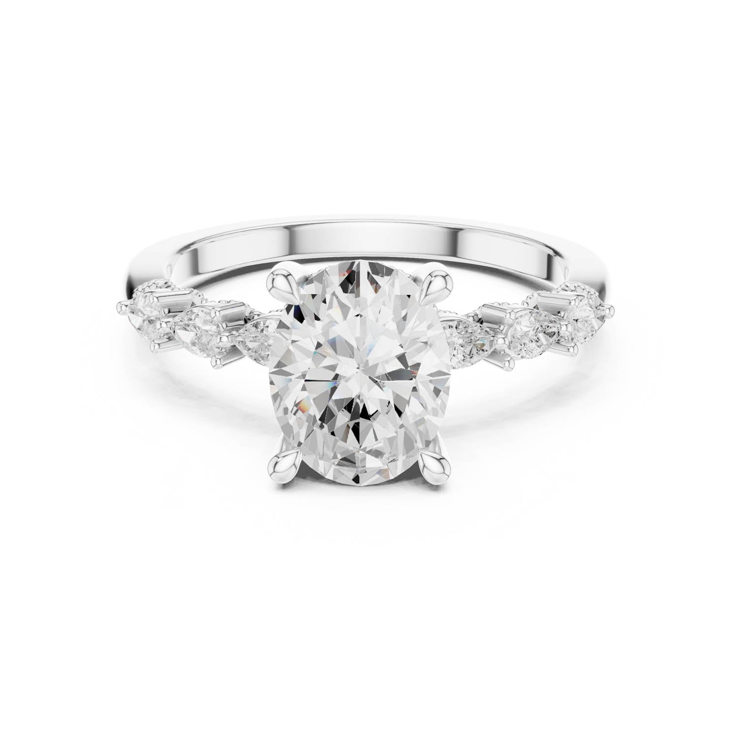 2.32 Ct. Classic Oval Diamond Ring with Pear Side Stones and Hidden Halo (DDLR-168 -R00843-OV) 1