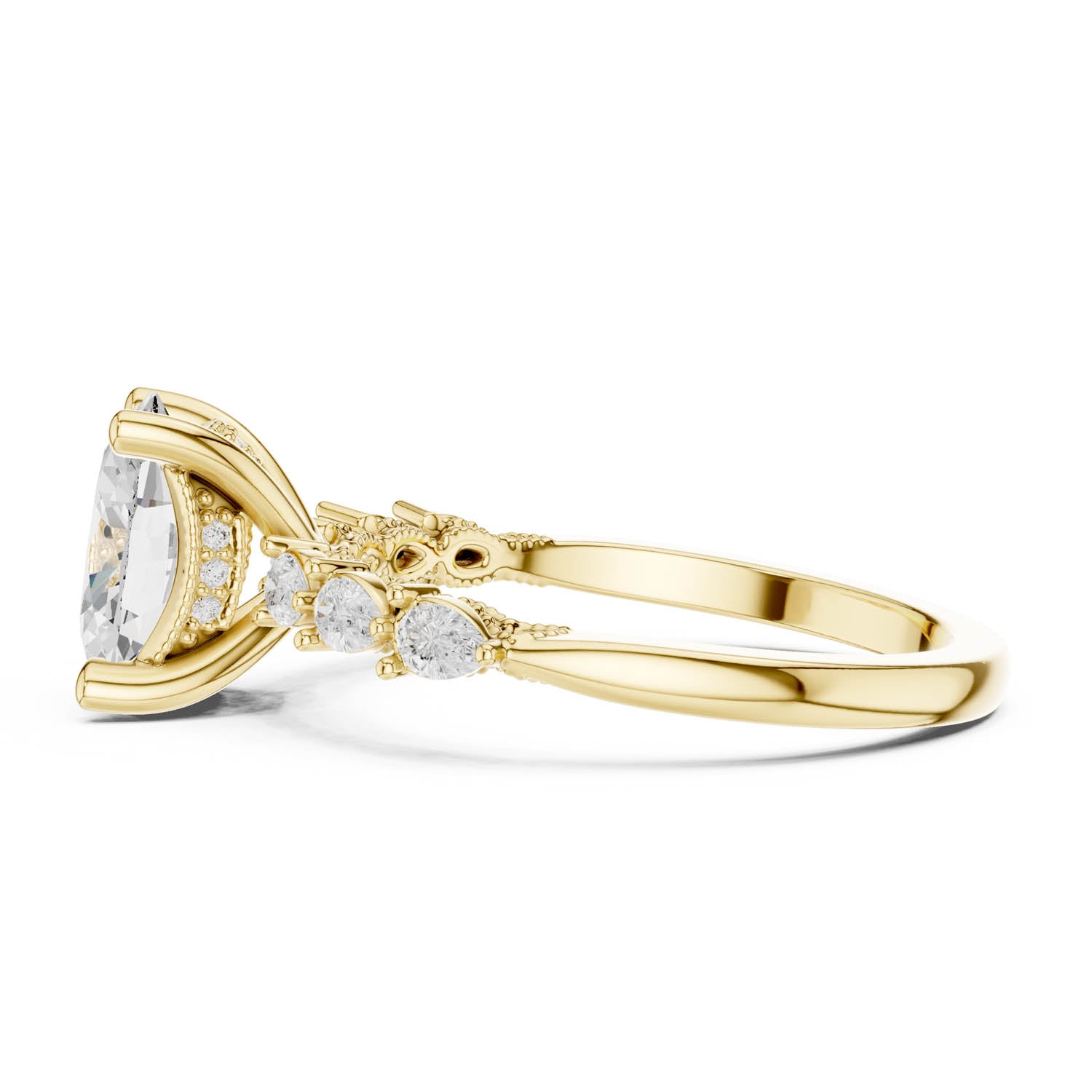 2.32 Ct. Classic Oval Diamond Ring with Pear Side Stones and Hidden Halo (DDLR-168 -R00843-OV) 9