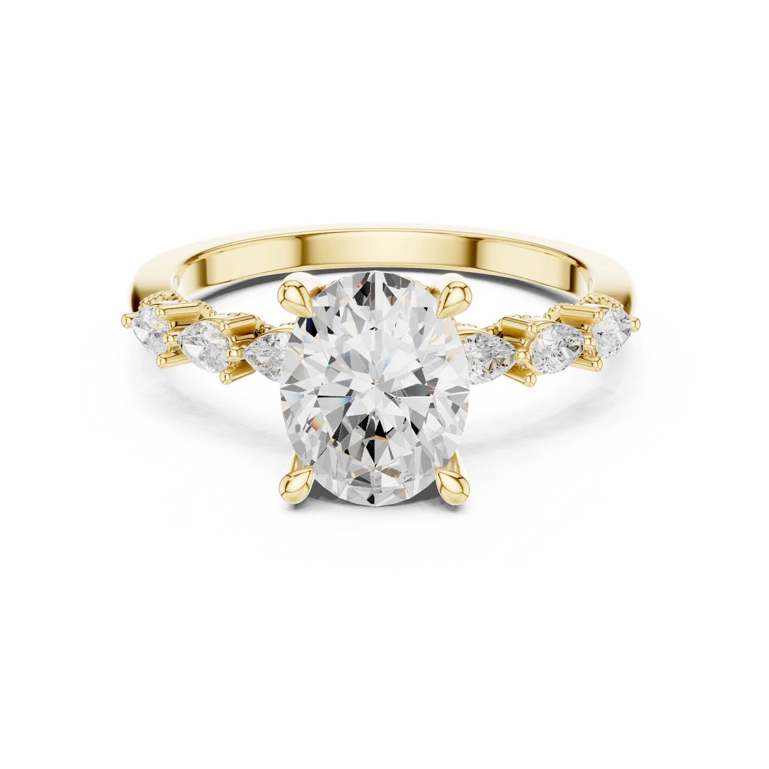 2.32 Ct. Classic Oval Diamond Ring with Pear Side Stones and Hidden Halo (DDLR-168 -R00843-OV) 10