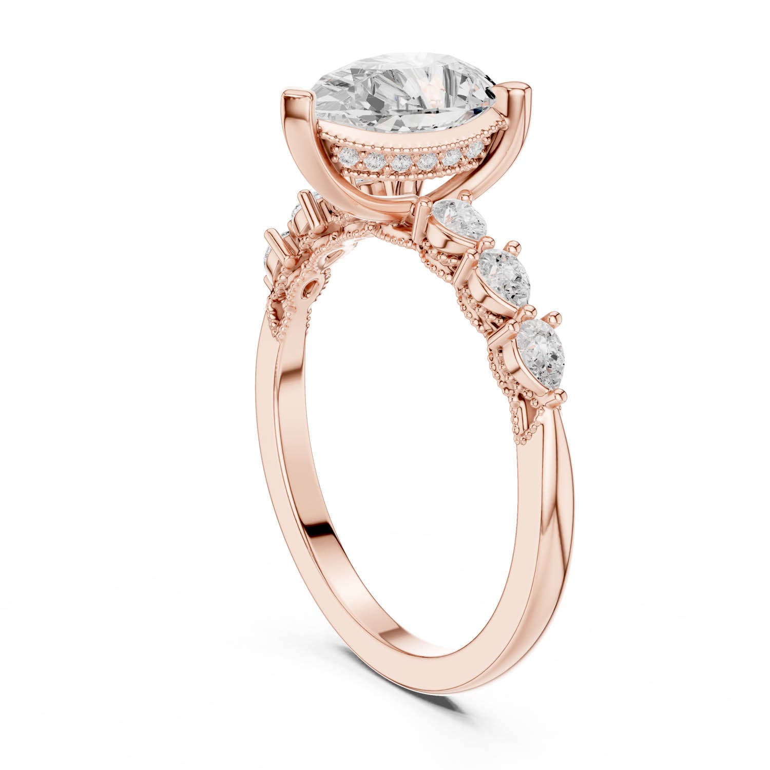 2.33 Ct. Classic Pear Diamond Ring with Pear Side Stones and Hidden Halo (DDLR-168 -R00843-PE) 11