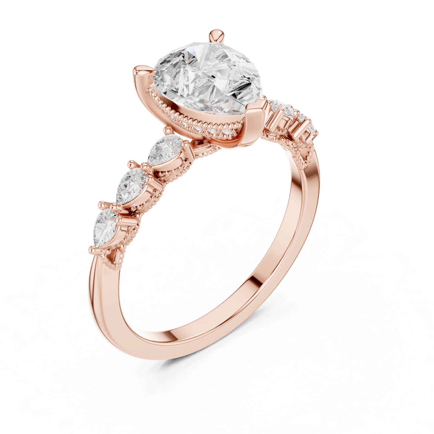 2.33 Ct. Classic Pear Diamond Ring with Pear Side Stones and Hidden Halo (DDLR-168 -R00843-PE) 12