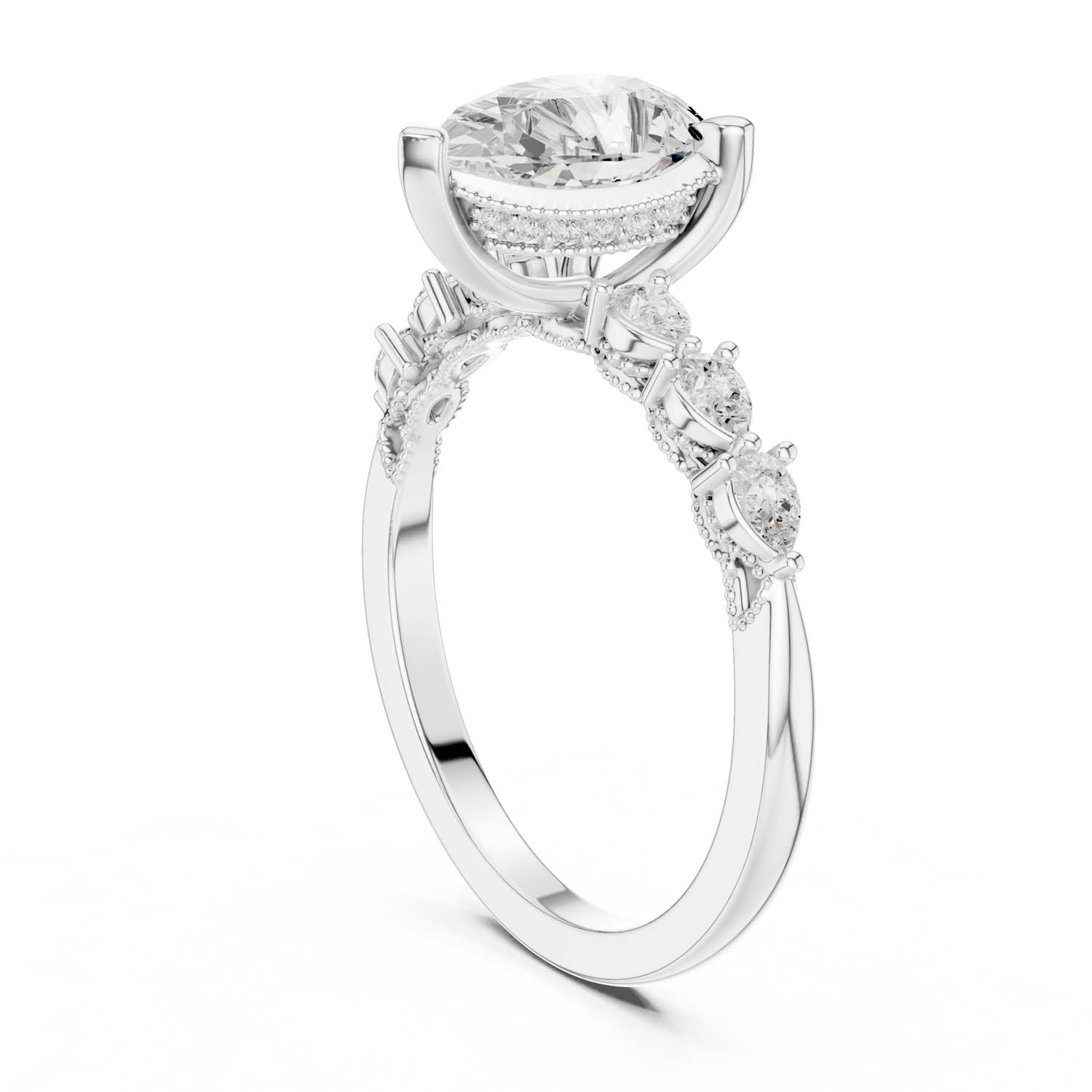 2.33 Ct. Classic Pear Diamond Ring with Pear Side Stones and Hidden Halo (DDLR-168 -R00843-PE) 13