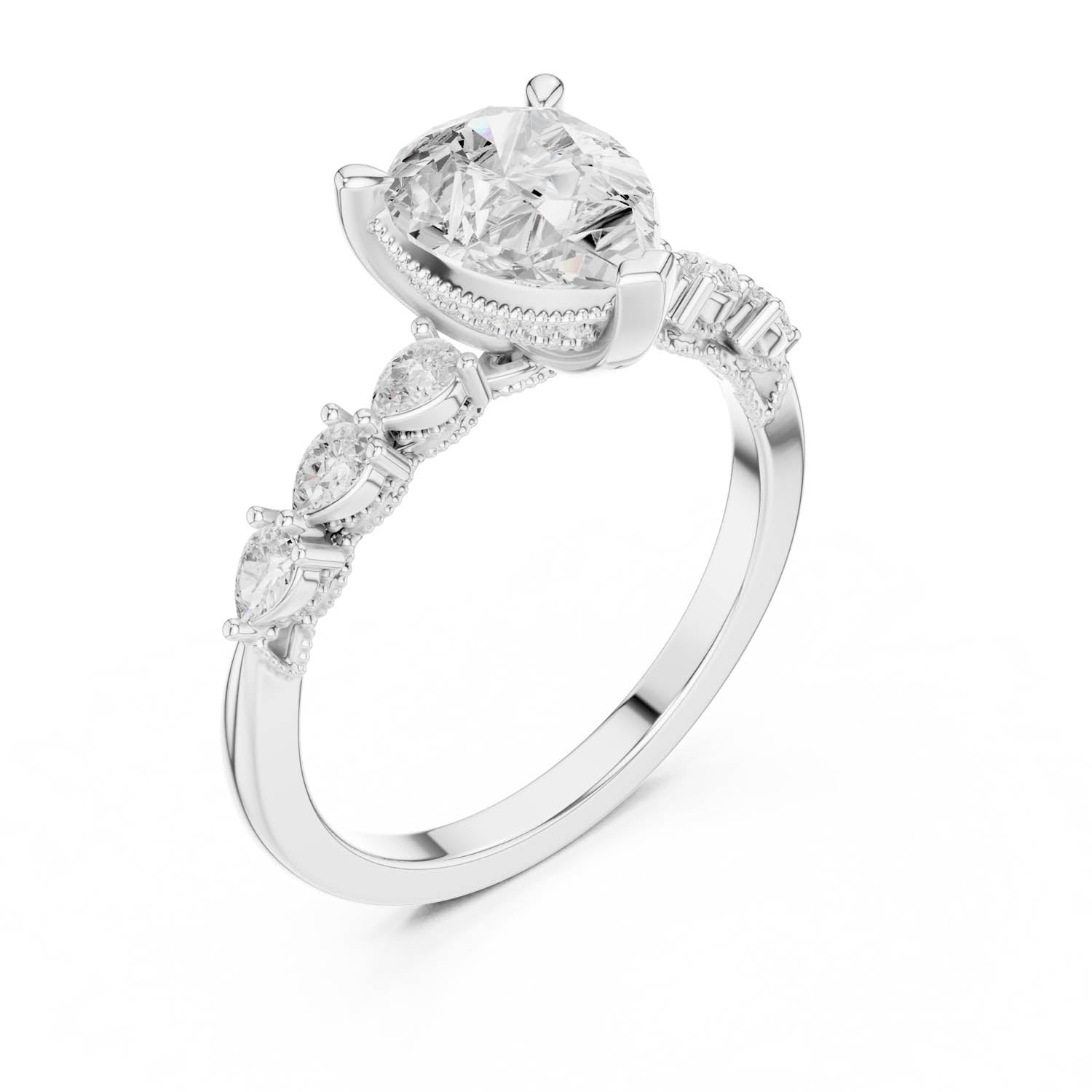 2.33 Ct. Classic Pear Diamond Ring with Pear Side Stones and Hidden Halo (DDLR-168 -R00843-PE) 5