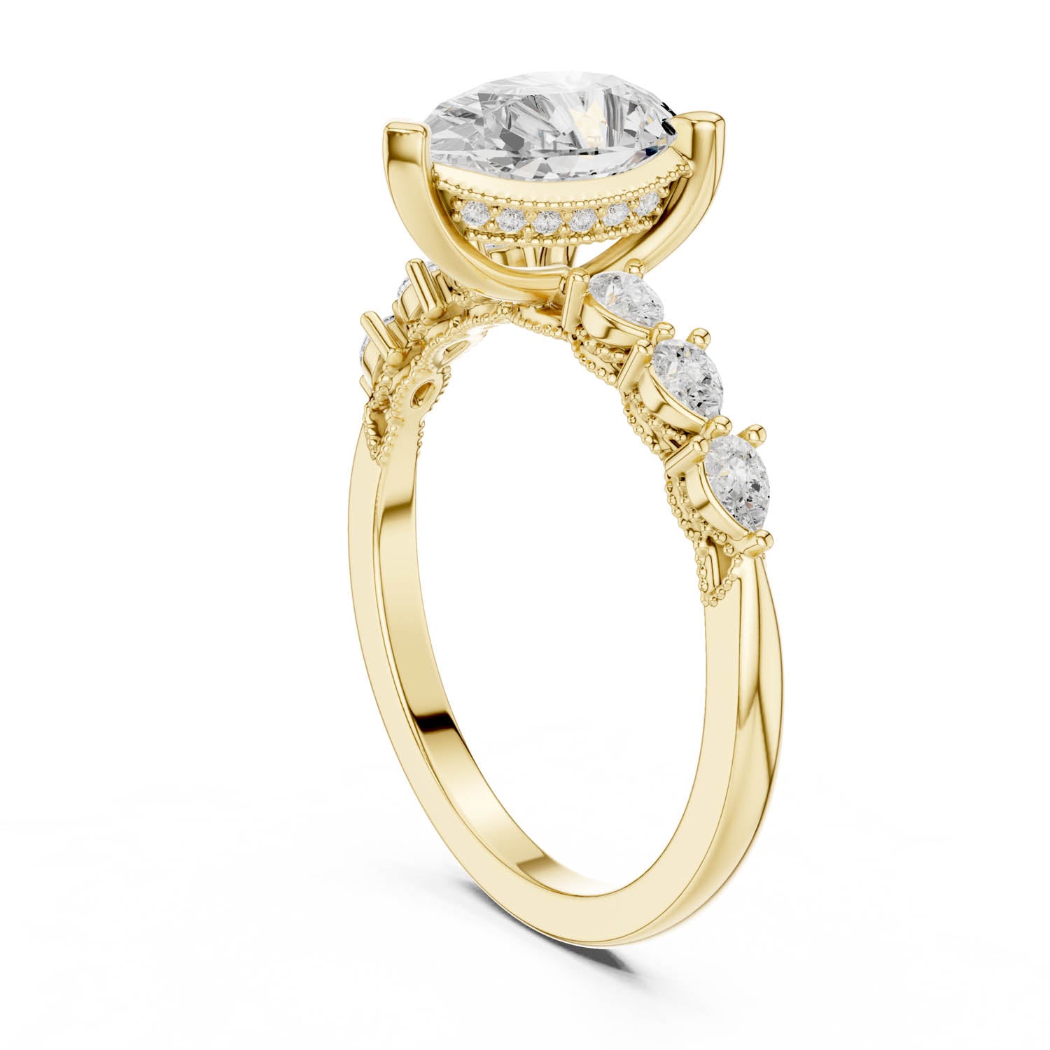 2.33 Ct. Classic Pear Diamond Ring with Pear Side Stones and Hidden Halo (DDLR-168 -R00843-PE) 6