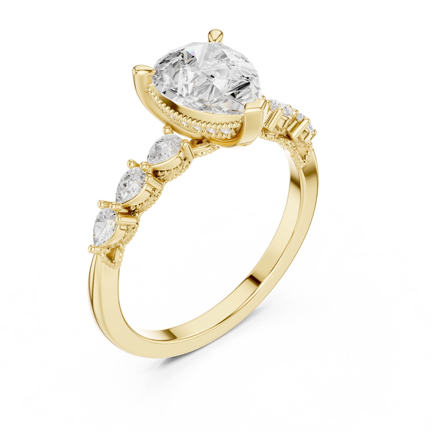 2.33 Ct. Classic Pear Diamond Ring with Pear Side Stones and Hidden Halo (DDLR-168 -R00843-PE) 2