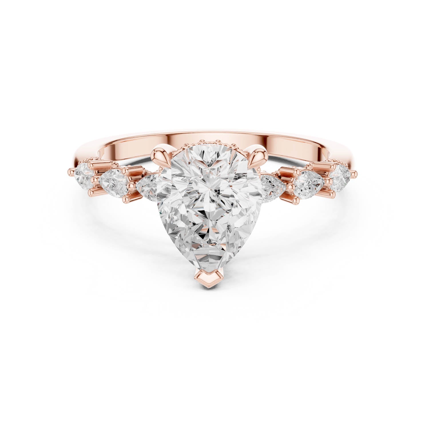 2.33 Ct. Classic Pear Diamond Ring with Pear Side Stones and Hidden Halo (DDLR-168 -R00843-PE) 7