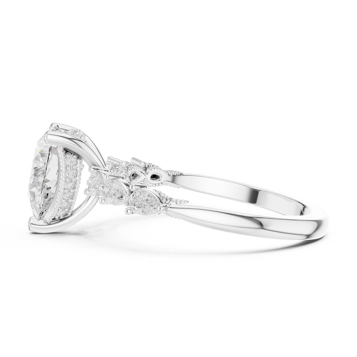 2.33 Ct. Classic Pear Diamond Ring with Pear Side Stones and Hidden Halo (DDLR-168 -R00843-PE) 8