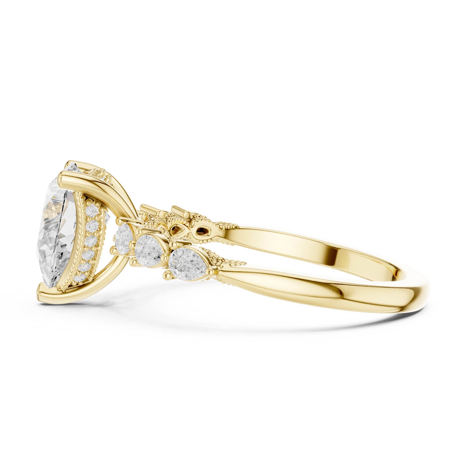 2.33 Ct. Classic Pear Diamond Ring with Pear Side Stones and Hidden Halo (DDLR-168 -R00843-PE) 9