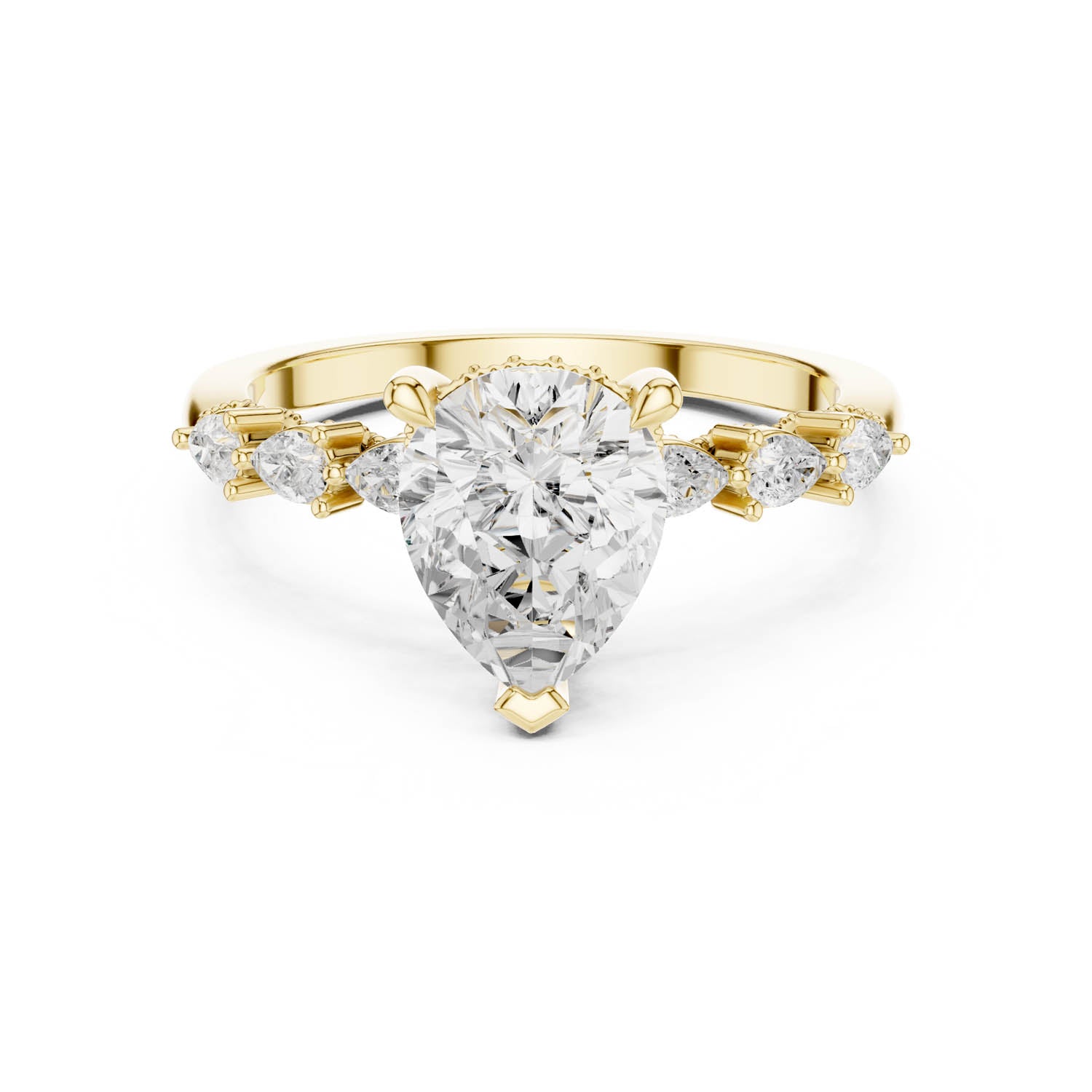 2.33 Ct. Classic Pear Diamond Ring with Pear Side Stones and Hidden Halo (DDLR-168 -R00843-PE) 10