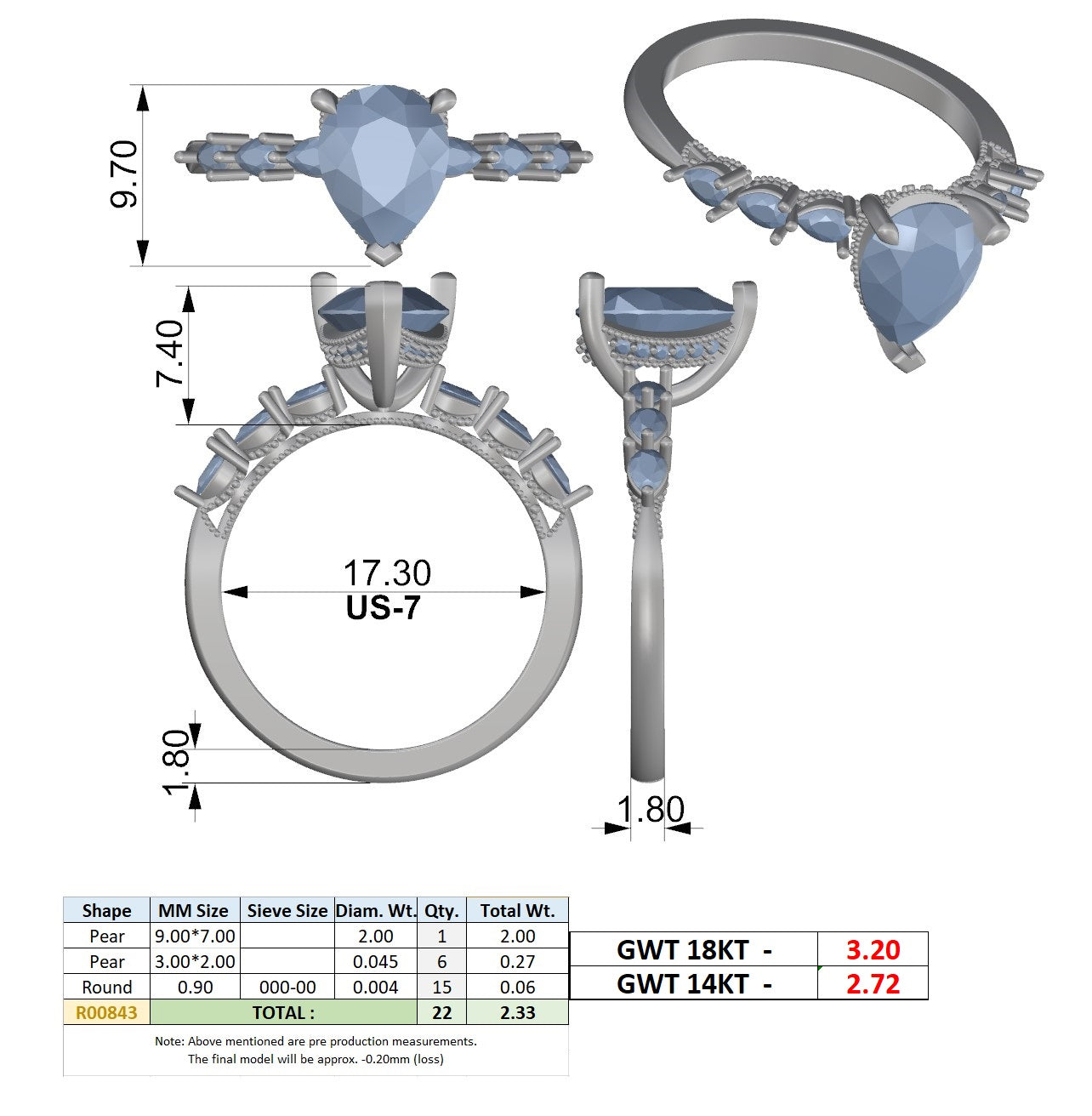 2.33 Ct. Classic Pear Diamond Ring with Pear Side Stones and Hidden Halo (DDLR-168 -R00843-PE) 14