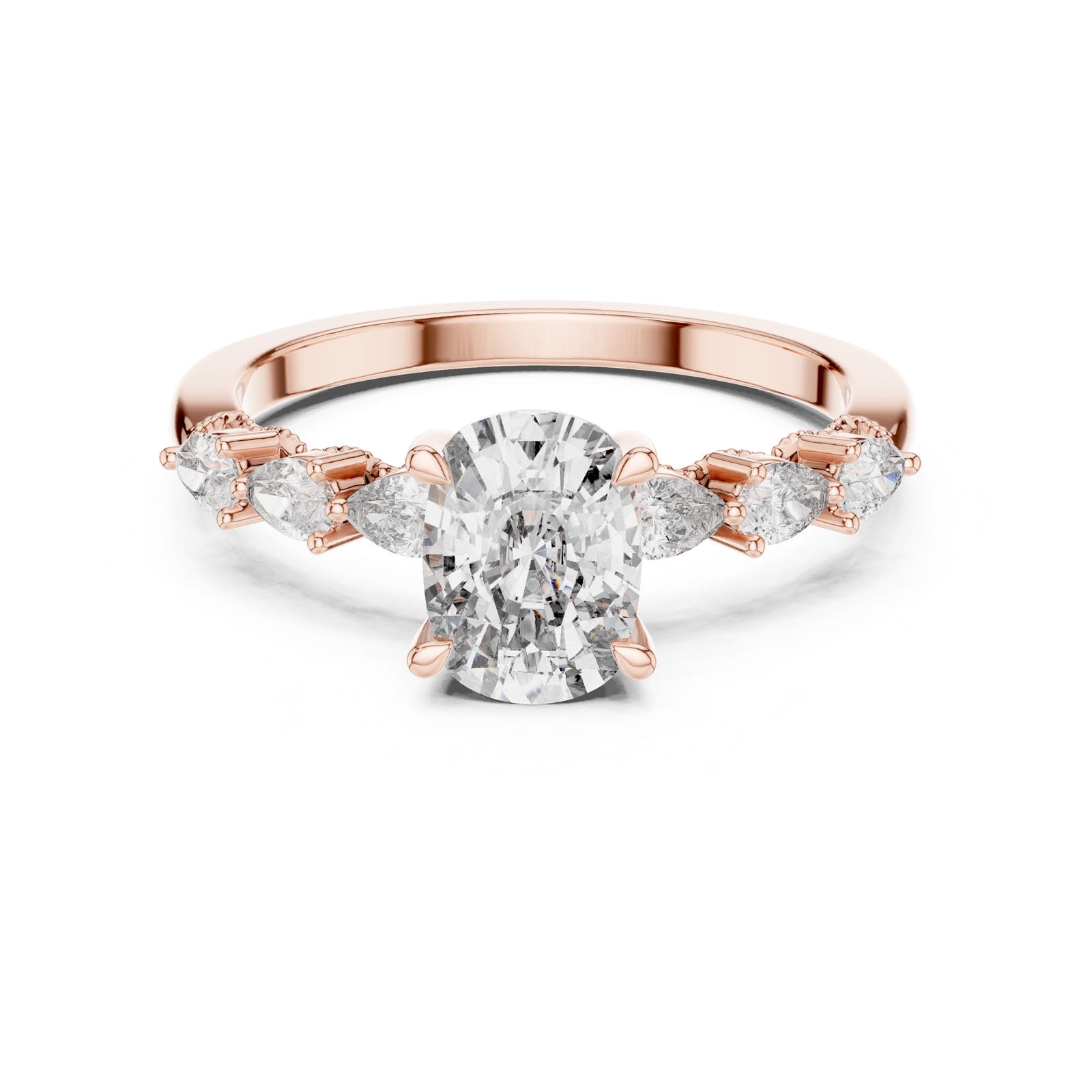2.34 Ct. Cushion Diamond Ring with Pear-Shaped Side Stones and Hidden Halo (DDLR-168) 5