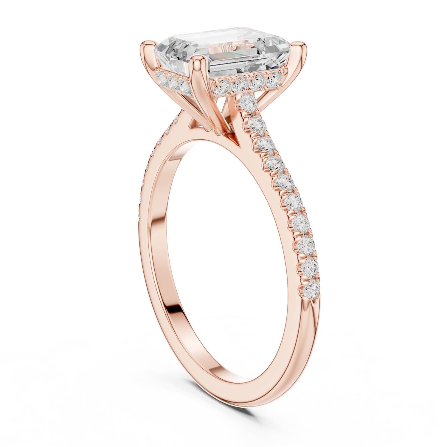2.31 Ct. Classic Emerald Cut Diamond Pavé Ring with Hidden Halo (DDLR-169 - R00845-EM) 12