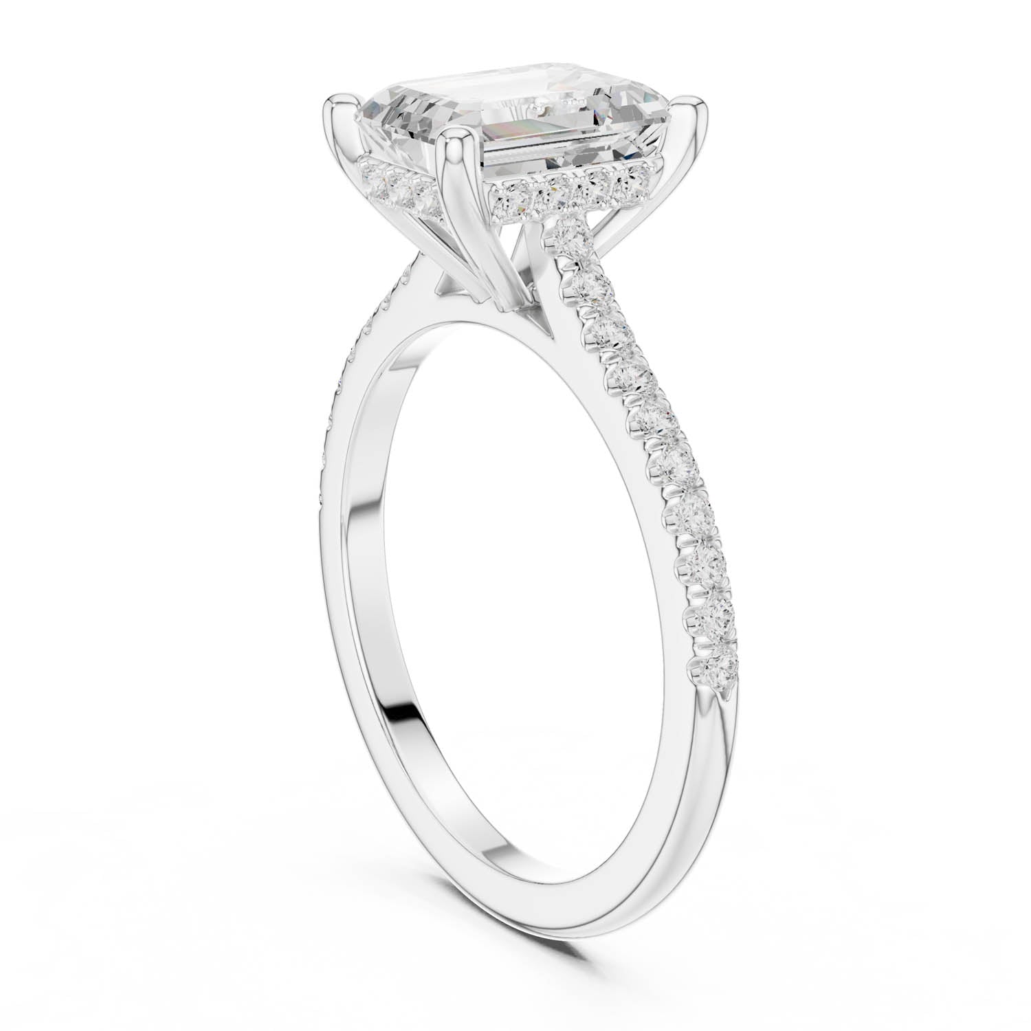 2.31 Ct. Classic Emerald Cut Diamond Pavé Ring with Hidden Halo (DDLR-169 - R00845-EM) 14