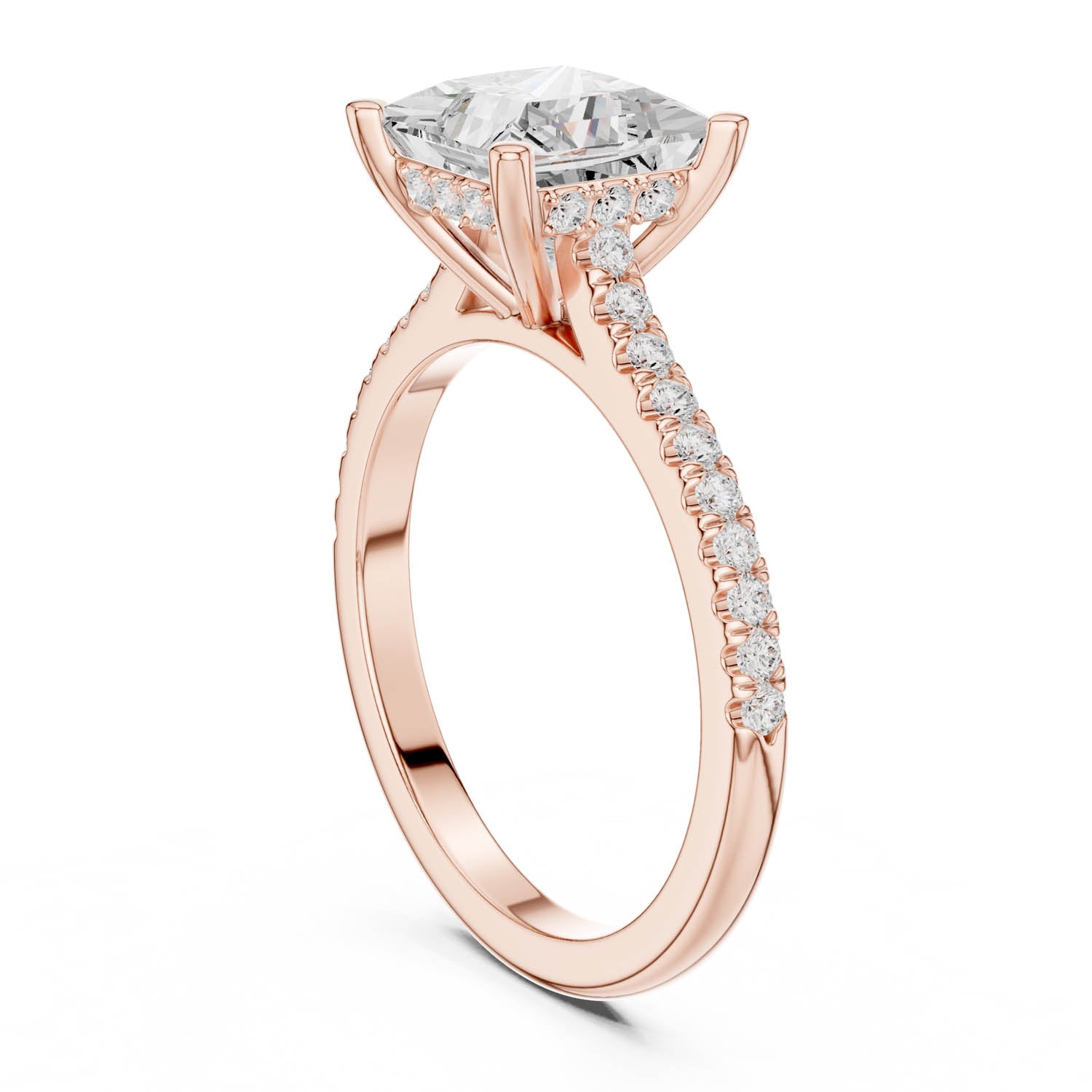 2.30 Ct. Classic Princess Cut Diamond Pavé Ring with Hidden Halo (DDLR-169 - R00845-PR) 11
