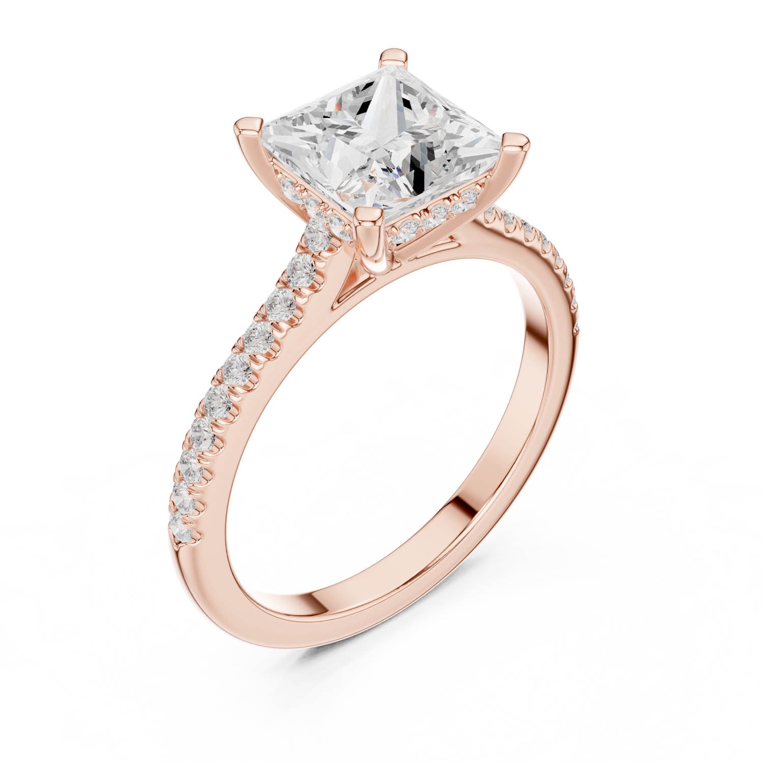2.30 Ct. Classic Princess Cut Diamond Pavé Ring with Hidden Halo (DDLR-169 - R00845-PR) 12