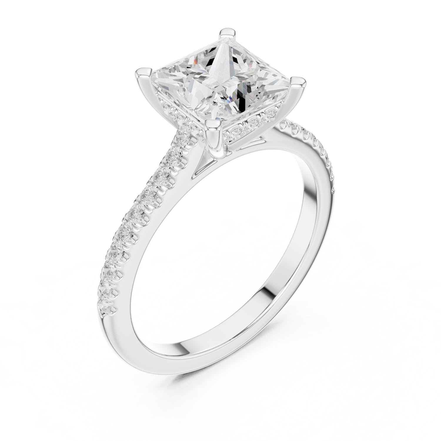 2.30 Ct. Classic Princess Cut Diamond Pavé Ring with Hidden Halo (DDLR-169 - R00845-PR) 5