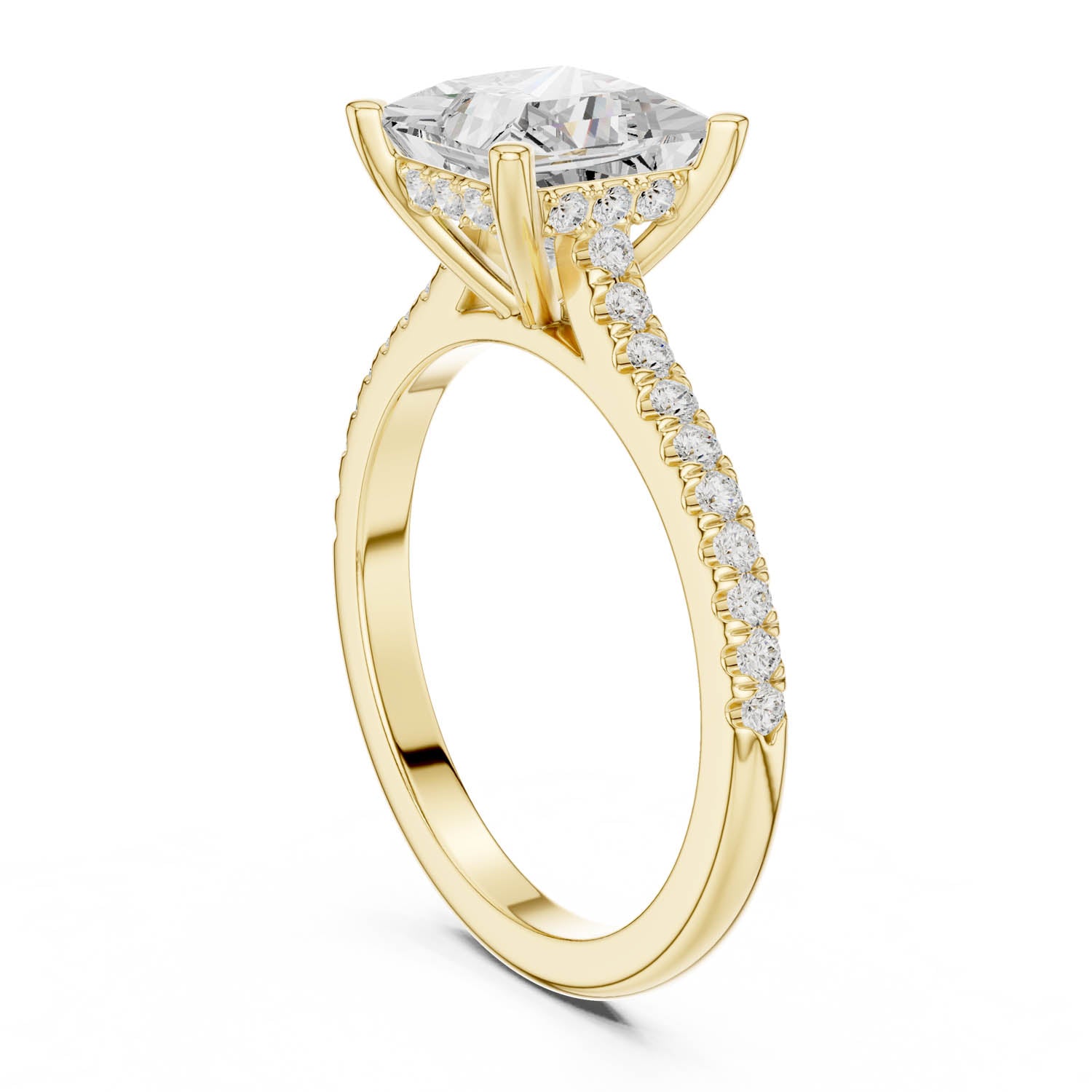 2.30 Ct. Classic Princess Cut Diamond Pavé Ring with Hidden Halo (DDLR-169 - R00845-PR) 6