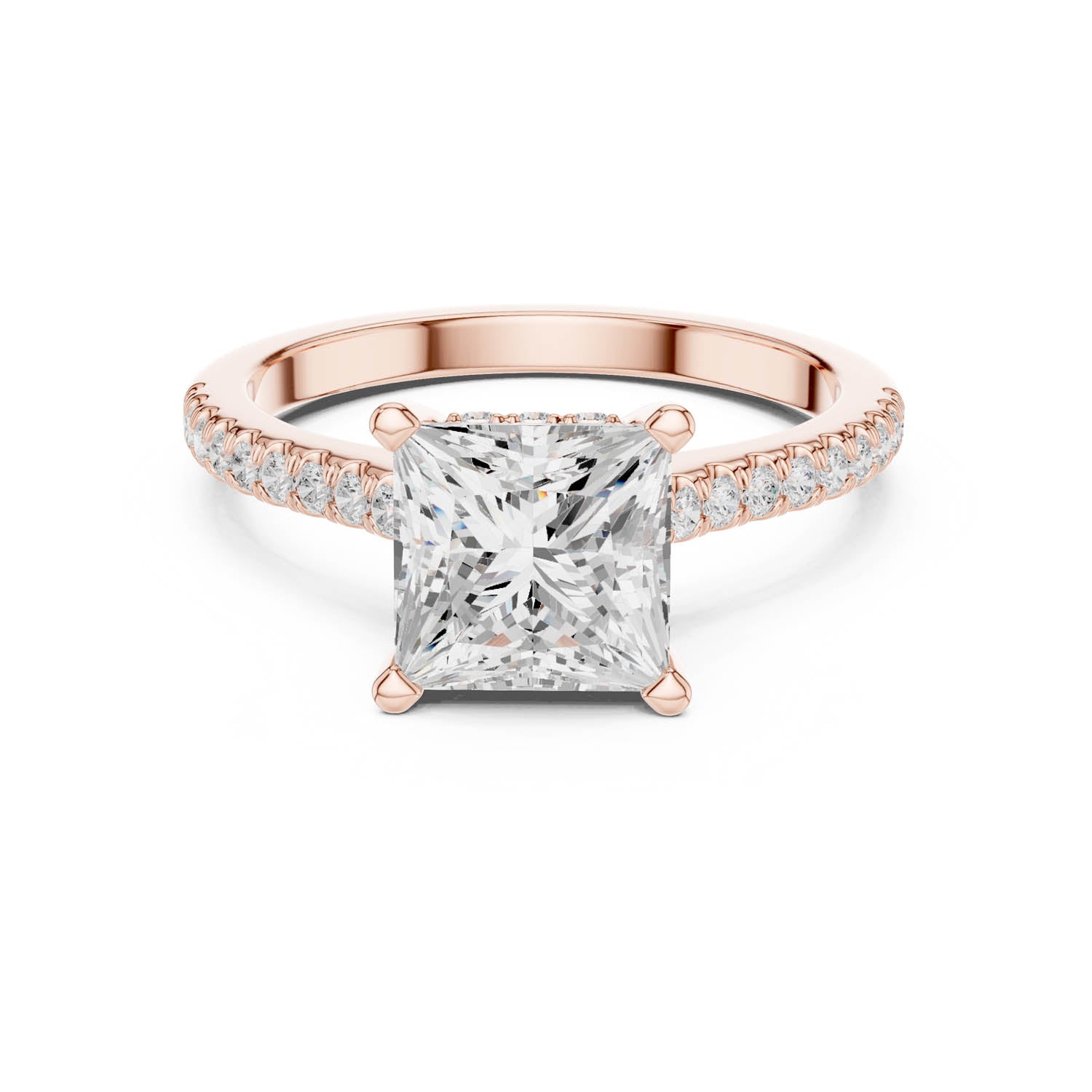 2.30 Ct. Classic Princess Cut Diamond Pavé Ring with Hidden Halo (DDLR-169 - R00845-PR) 7