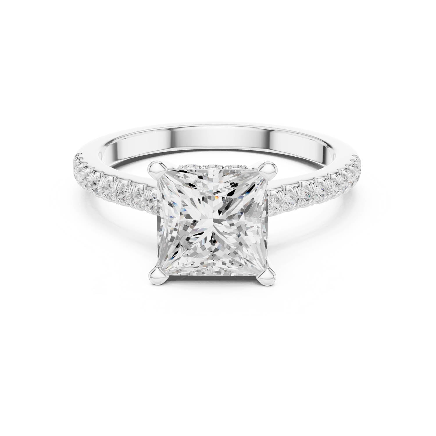 2.30 Ct. Classic Princess Cut Diamond Pavé Ring with Hidden Halo (DDLR-169 - R00845-PR) 1