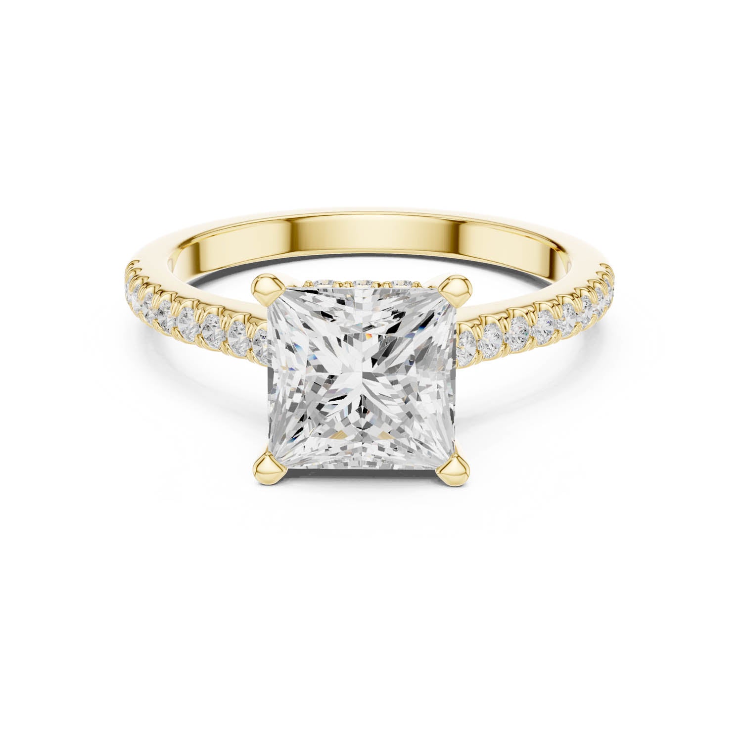 2.30 Ct. Classic Princess Cut Diamond Pavé Ring with Hidden Halo (DDLR-169 - R00845-PR) 10