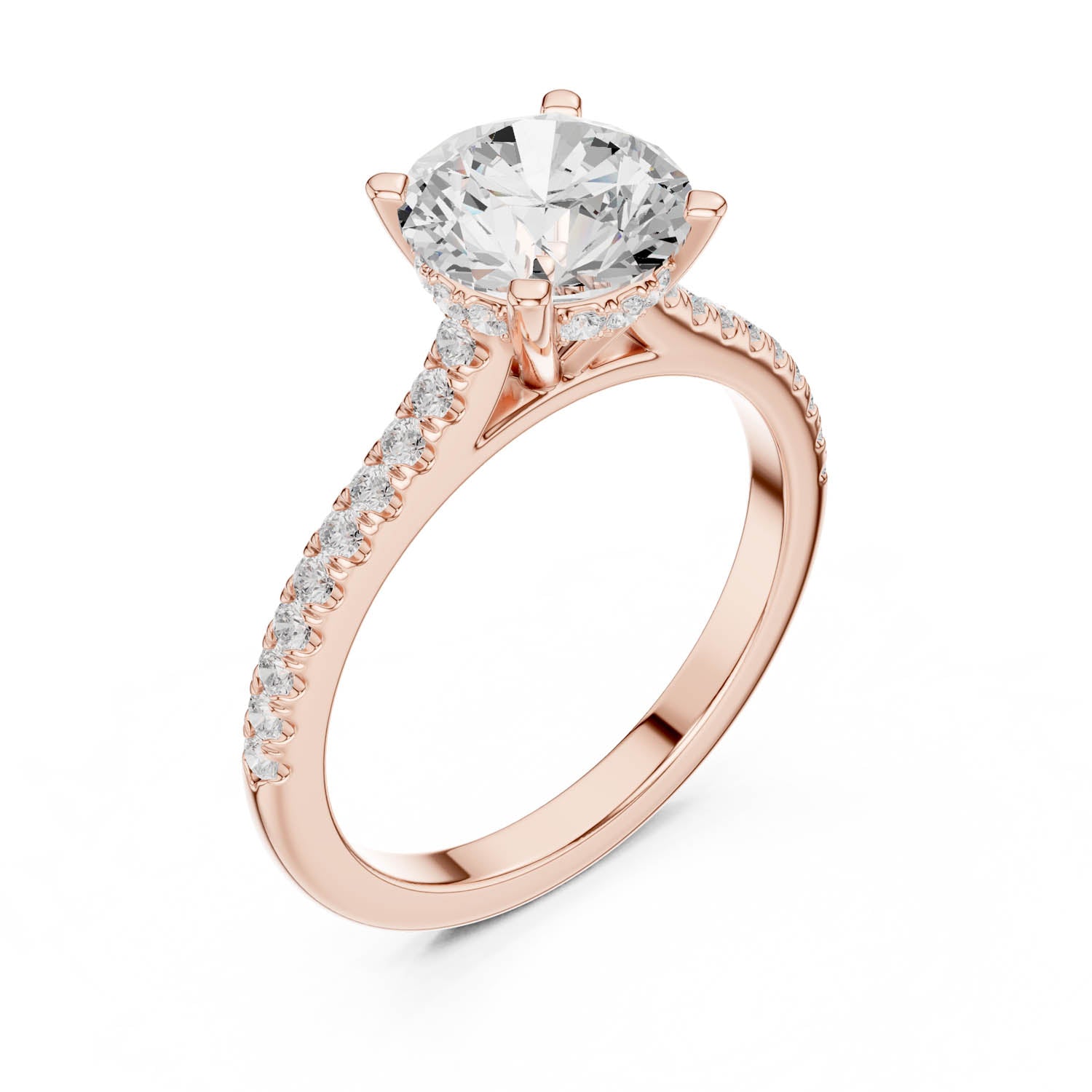 2.30 Ct. Classic Round Diamond Pavé Ring with Hidden Halo (DDLR-169 - R00845-RD) 12