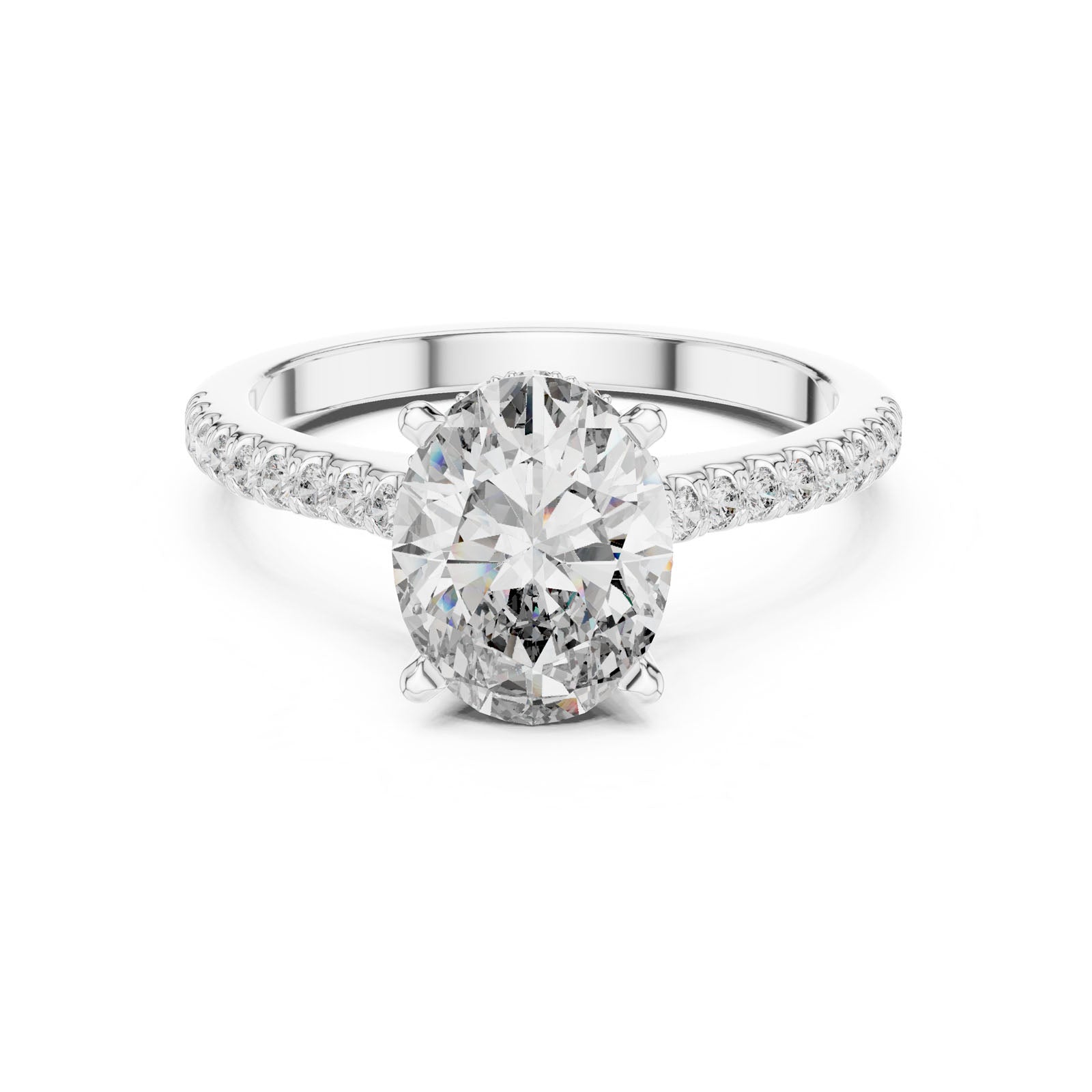 2.30 Ct. Oval Diamond Ring with Pavé Band and Hidden Halo (DDLR-169)