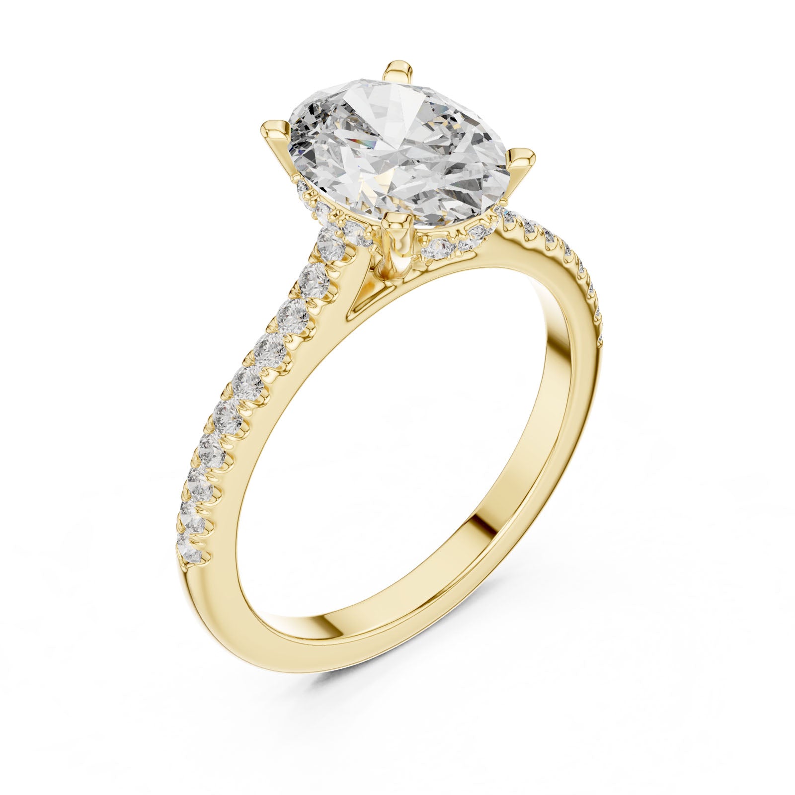 2.30 Ct. Oval Diamond Ring with Pavé Band and Hidden Halo (DDLR-169)