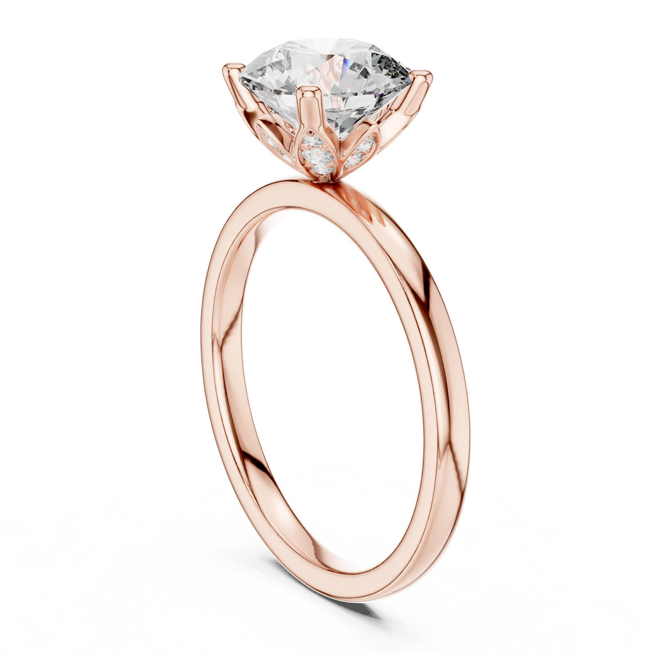 2.14 Ct. Round Diamond Solitaire with Diamond-Set Tulip Setting (DDLR-170) 4