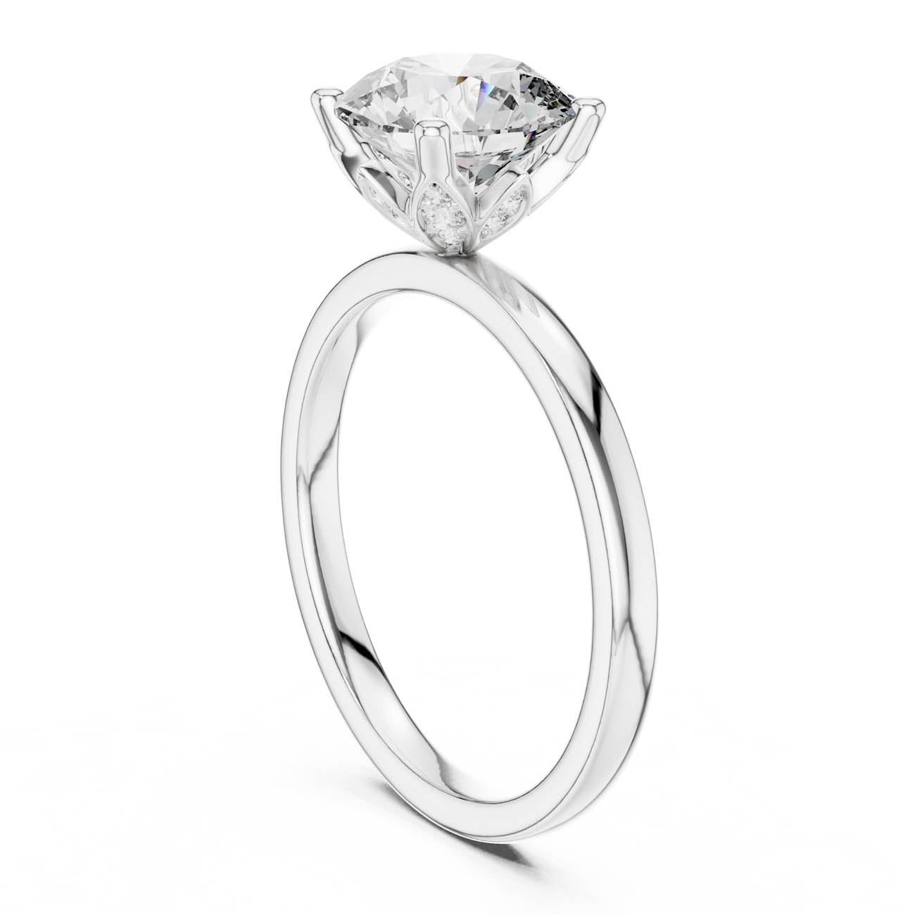 2.14 Ct. Round Diamond Solitaire with Diamond-Set Tulip Setting (DDLR-170) 6