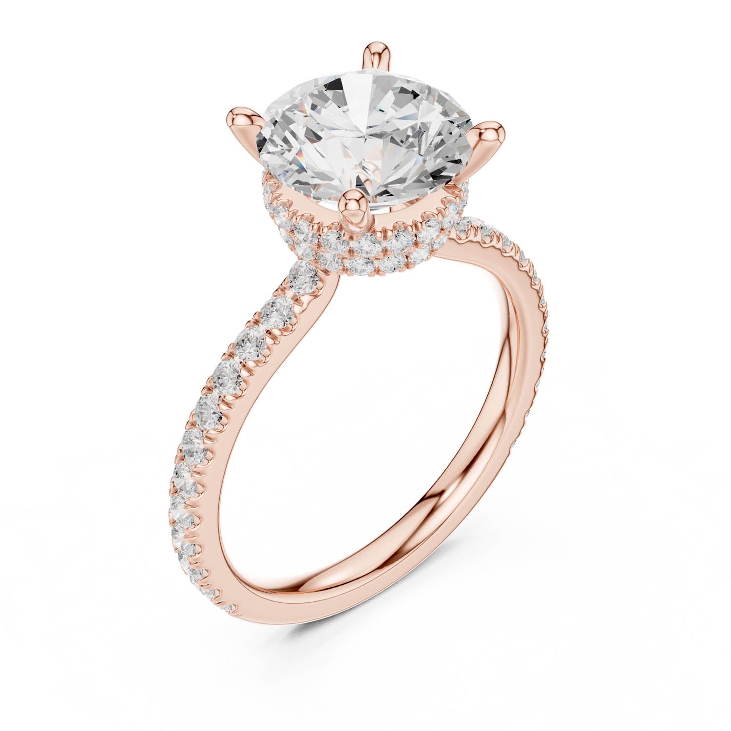 3.74 Ct. Round Diamond Ring with Pavé Band and Double Hidden Halo (DDLR-171-RD) 14