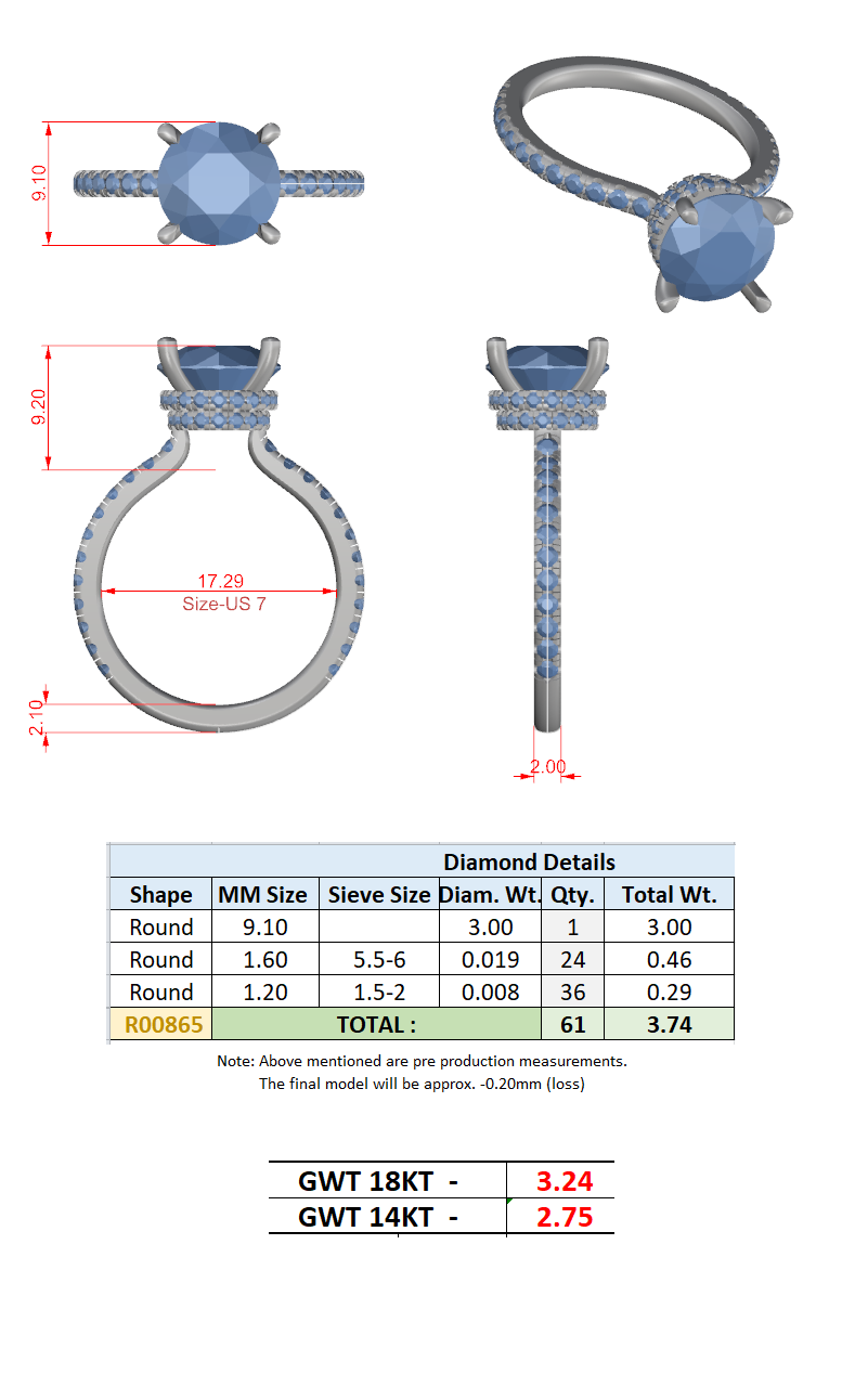 3.74 Ct. Round Diamond Ring with Pavé Band and Double Hidden Halo (DDLR-171-RD) 17