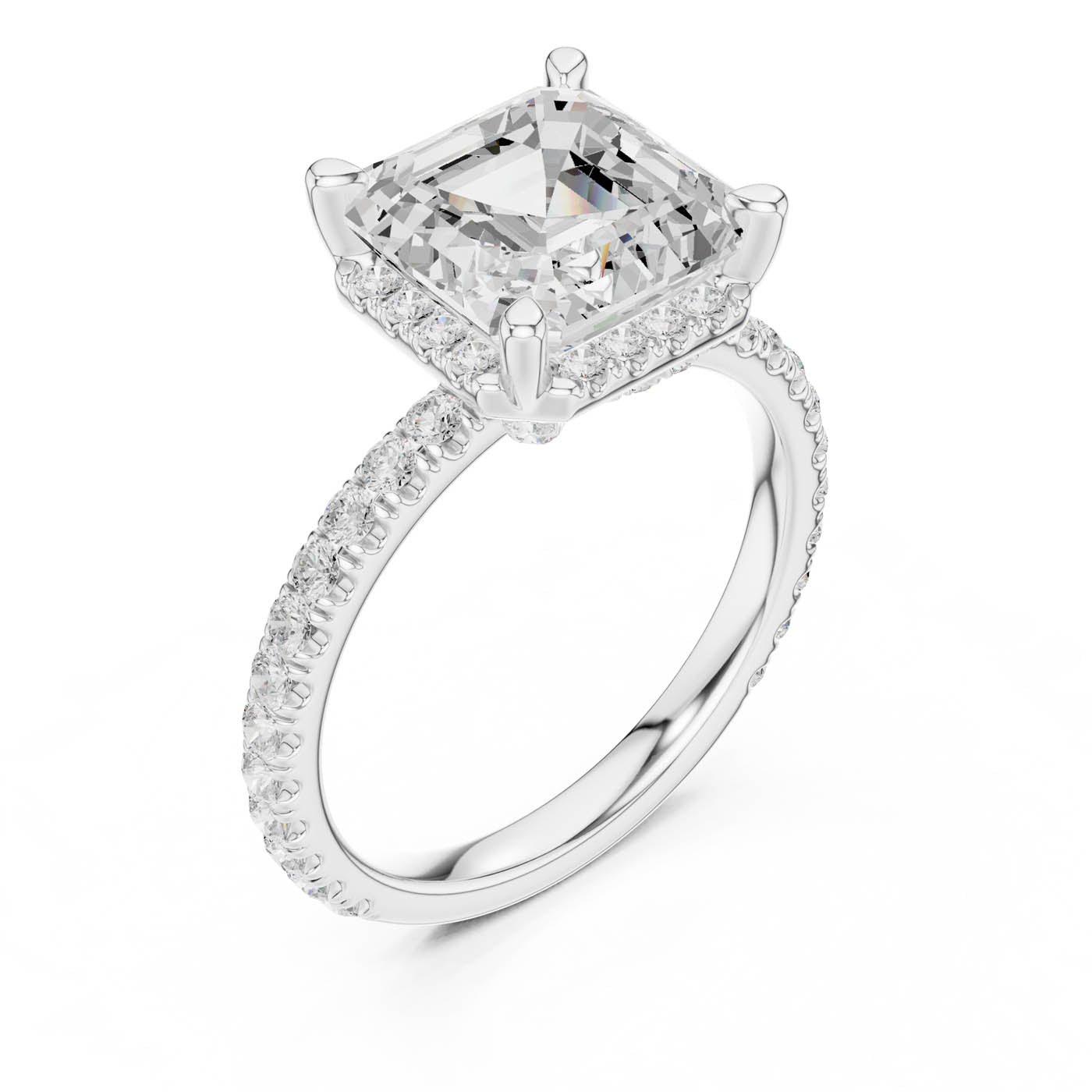 4.20 Ct. Asscher Cut Diamond Halo Pavé Ring (DDLR-172-AC) 11
