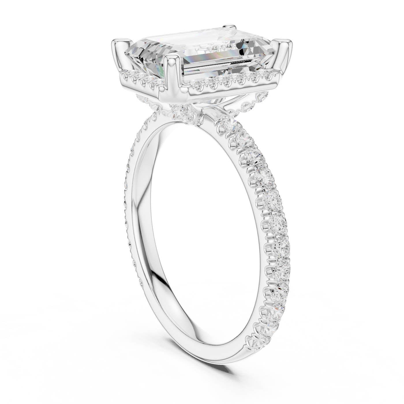 4.20 Ct. Emerald Cut Diamond Halo Pavé Ring (DDLR-172-EM) 11