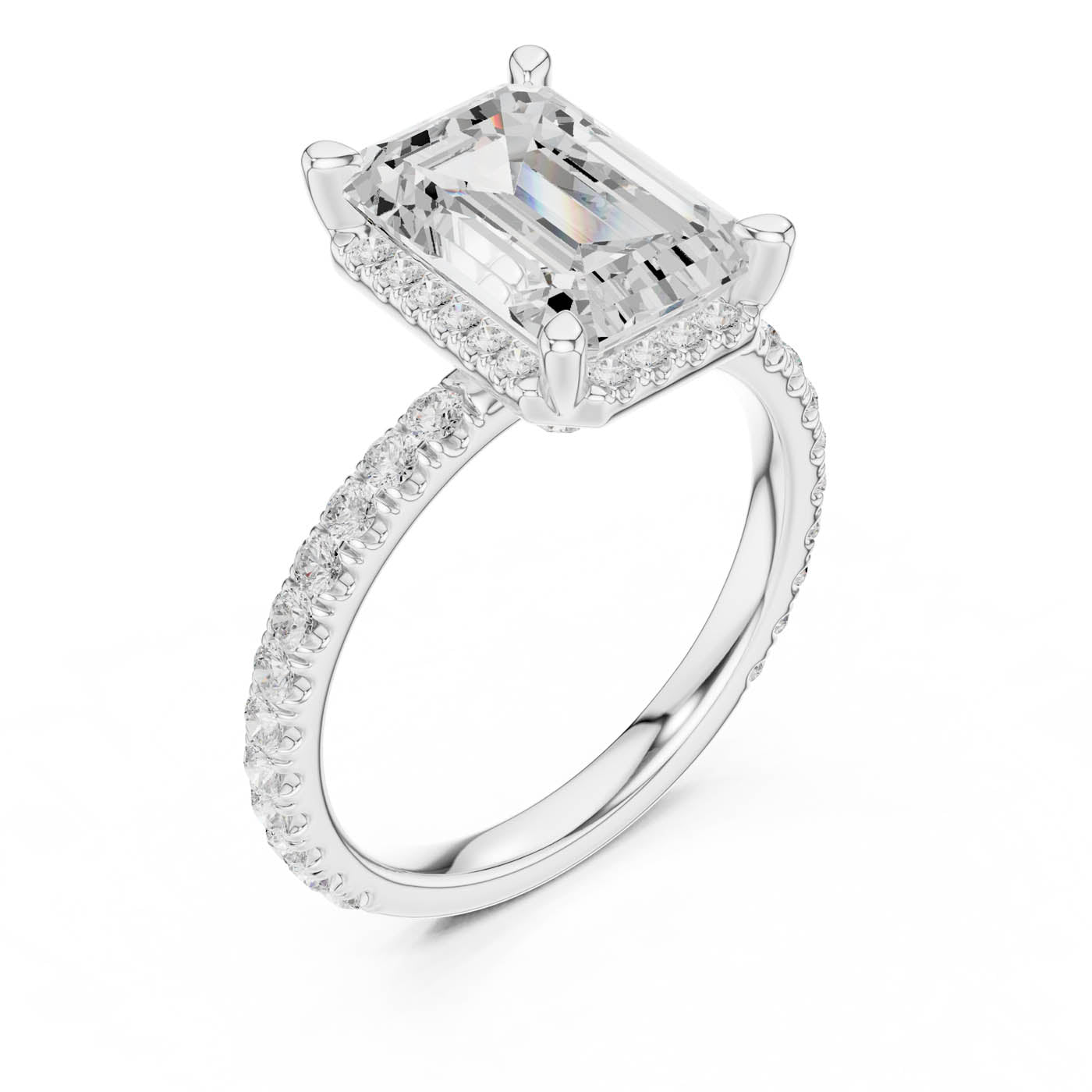 4.20 Ct. Emerald Cut Diamond Halo Pavé Ring (DDLR-172-EM) 10