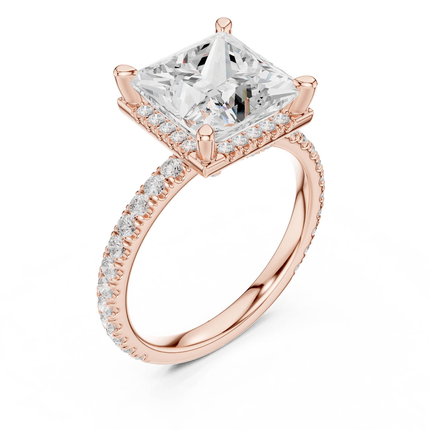 4.20 Ct. Princess Cut Diamond Halo Pavé Ring (DDLR-172-PR) 7