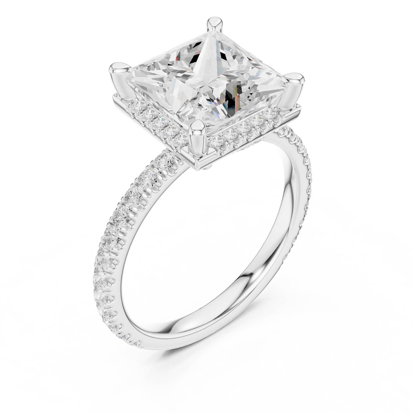 4.20 Ct. Princess Cut Diamond Halo Pavé Ring (DDLR-172-PR) 10