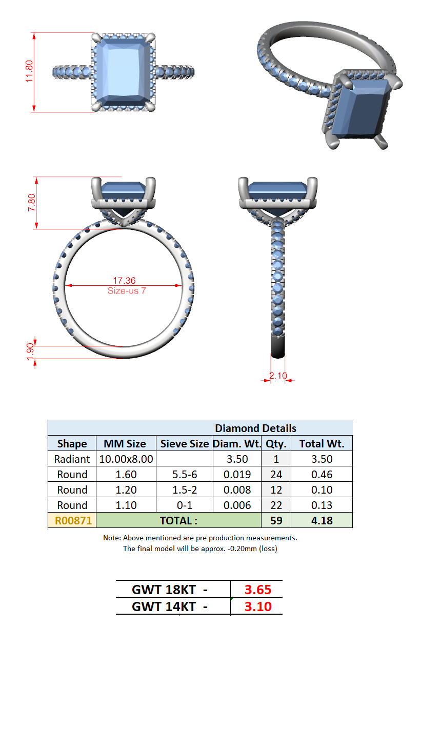 4.20 Ct. Radiant Cut Diamond Halo Pavé Ring (DDLR-172-RA) 13