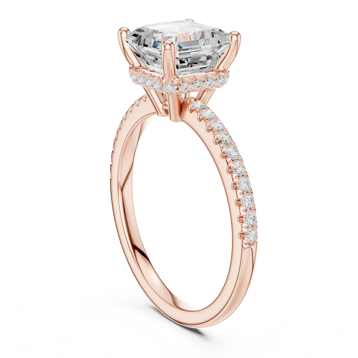 2.30 Ct. Asscher Cut Diamond Hidden Halo Pavé Ring (DDLR-177 - AC) 9