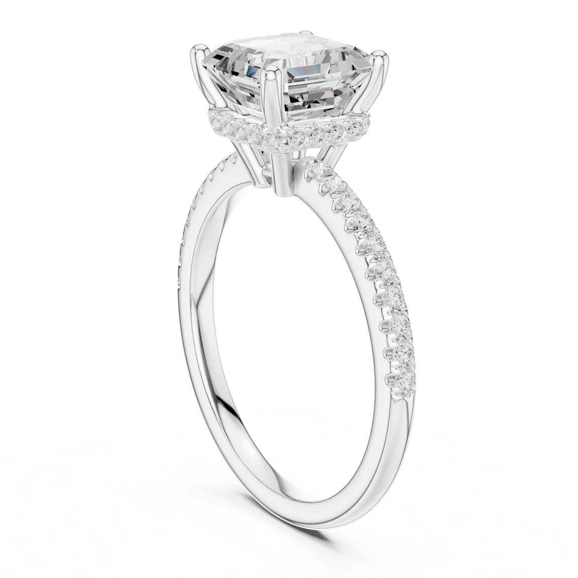 2.30 Ct. Asscher Cut Diamond Hidden Halo Pavé Ring (DDLR-177 - AC) 11