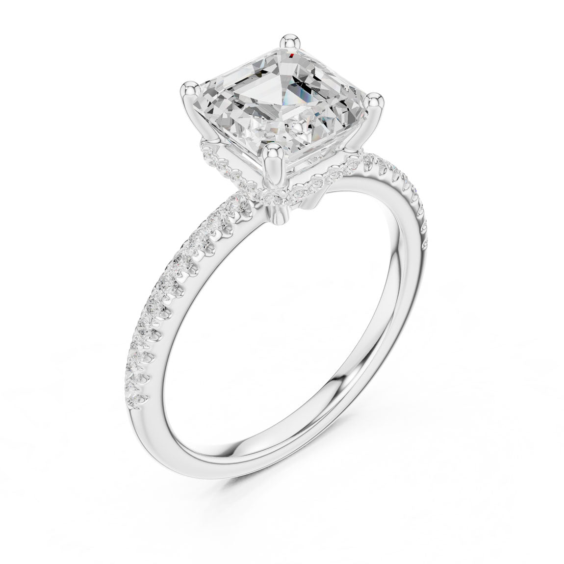 2.30 Ct. Asscher Cut Diamond Hidden Halo Pavé Ring (DDLR-177 - AC) 10
