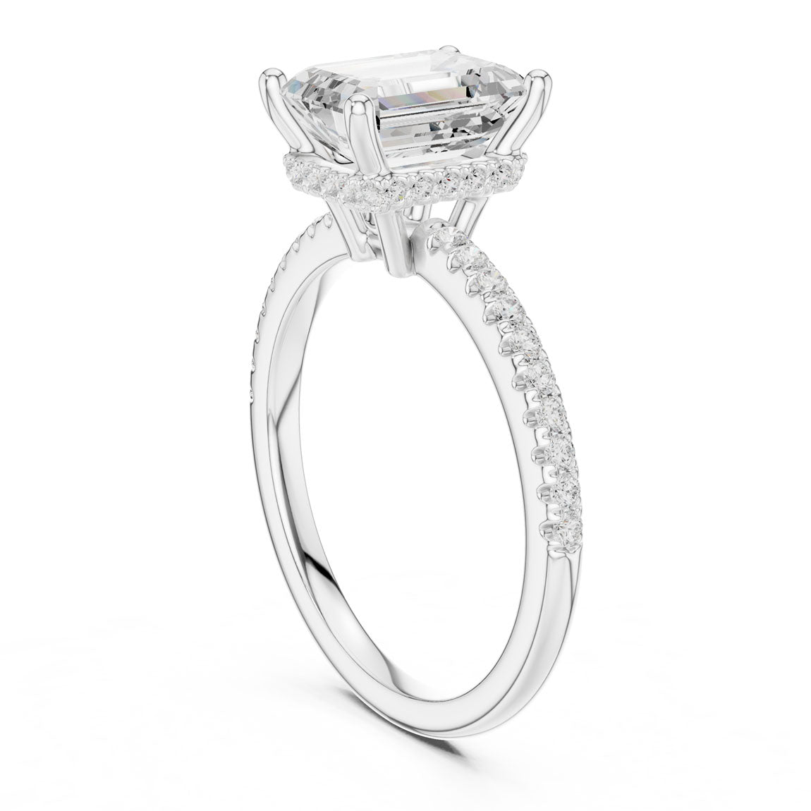 2.30 Ct. Emerald Cut Diamond Hidden Halo Pavé Ring (DDLR-177 - EM) 9
