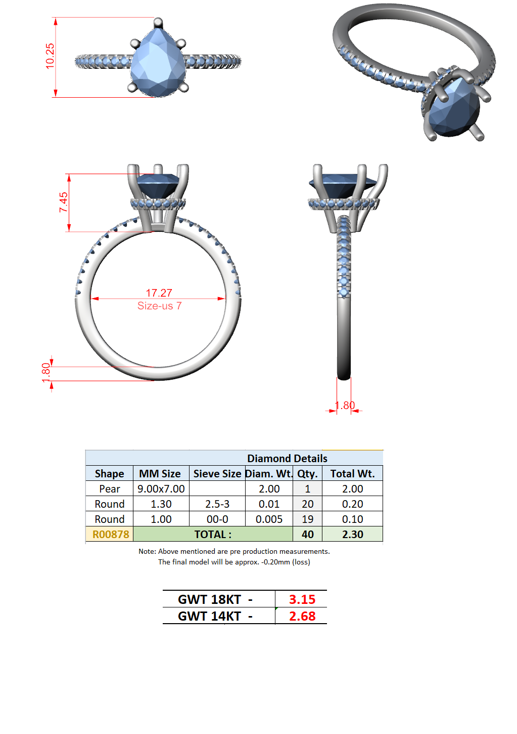 2.30 Ct. Pear Diamond Hidden Halo Pavé Ring (DDLR-177 - PE) 13